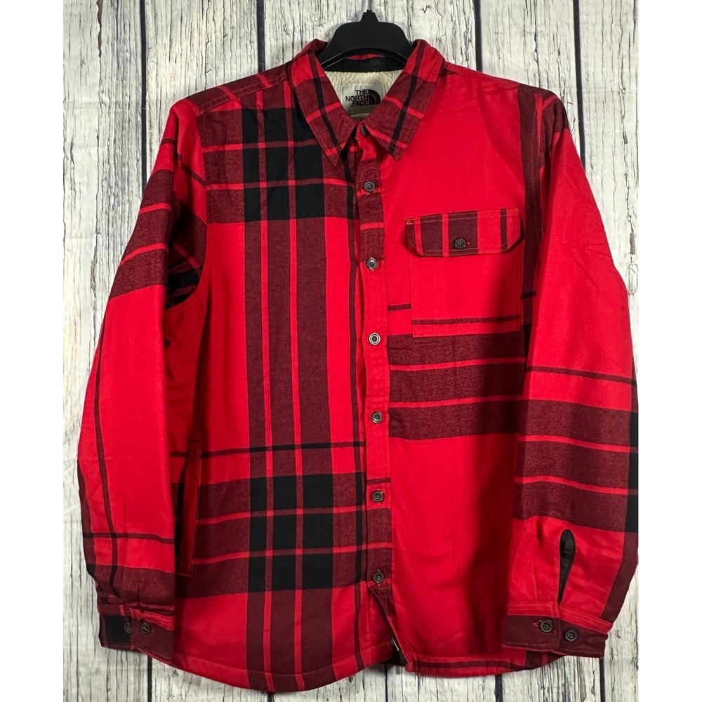 The‎ North Face Campshire Shirt Jacket Full Snap Fleece Lined Plaid Men's XL Red